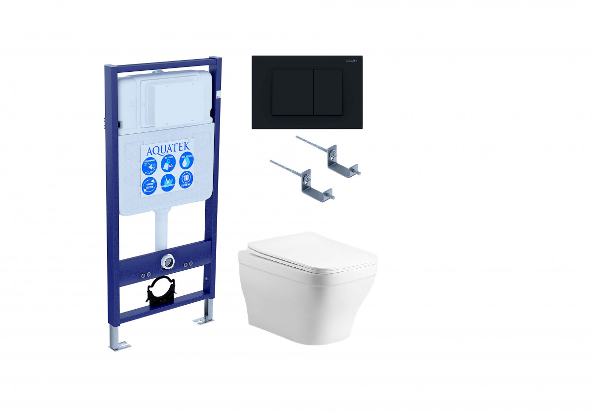 Комплект унитаза с инсталляцией Aquatek Амадео SET AQUATEK АМАДЕО cm-012 4в1 (цвет клавиши чёрный матовый)