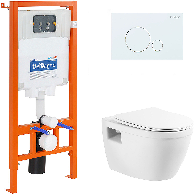 Комплект унитаза с инсталляцией BelBagno BB070CHR/SC/BB002-80/BB014-SR-BIANCO (цвет клавиши белый)