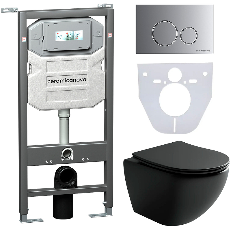 Комплект унитаза с инсталляцией Ceramica Nova Metropol CN4002MB_1001M_1000 (цвет клавиши хром матовый)