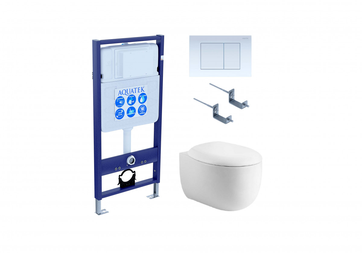 Комплект унитаза с инсталляцией Aquatek Альтаир SET AQUATEK АЛЬТАИР cm-009 4в1 (цвет клавиши белый)