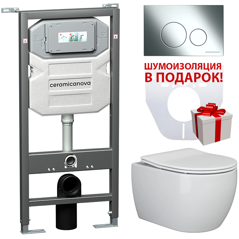 Комплект унитаза с инсталляцией Ceramica Nova Play CN3001_1001CH_1000 (клавиша хром)
