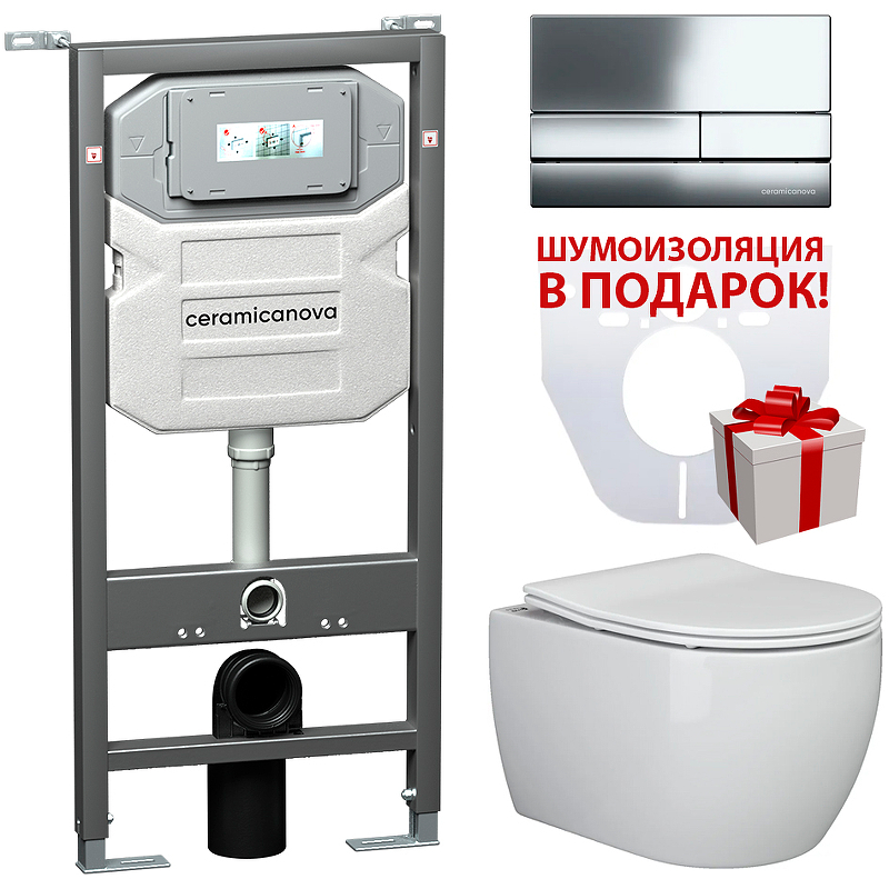 Комплект унитаза с инсталляцией Ceramica Nova Metric CN3007_1002CH_1000 (клавиша хром)
