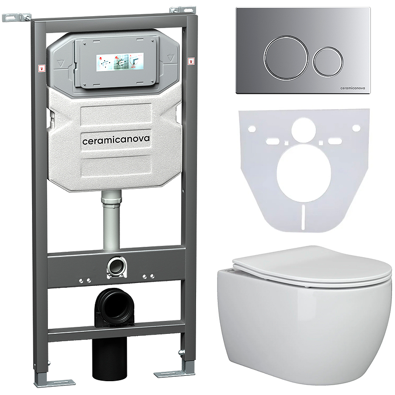 Комплект унитаза с инсталляцией Ceramica Nova Play CN3001_1001M_1000 (цвет клавиши хром матовый)
