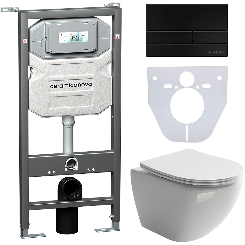 Комплект унитаза с инсталляцией Ceramica Nova Metropol CN4002_1002B_1000 (цвет клавиши чёрный матовый)