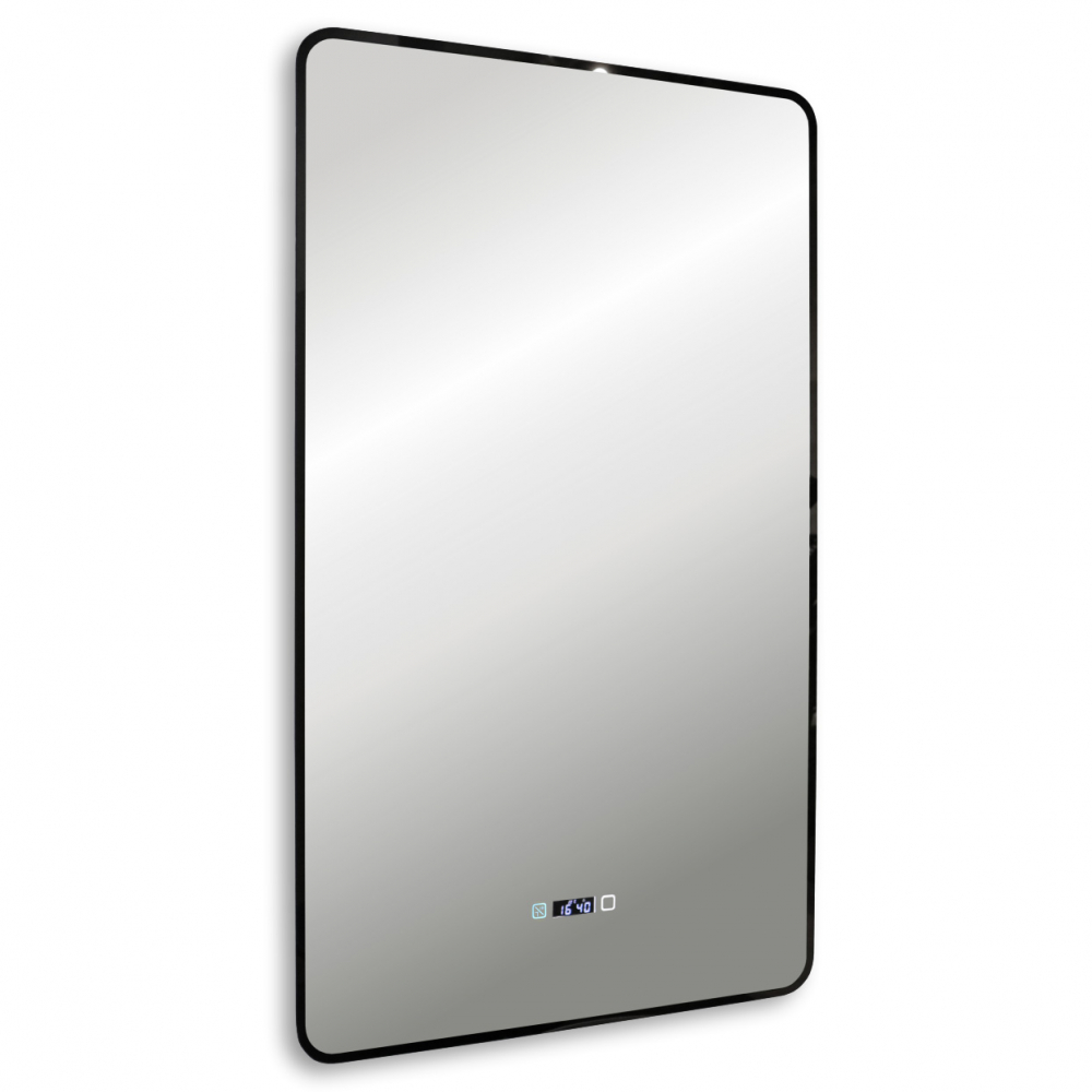 Зеркало Abber See AG6114SWHB 600*1000 мм (LED, часы, подогрев) чёрный
