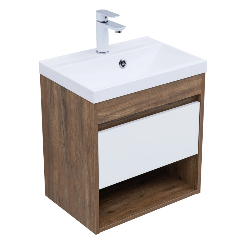 Тумба под раковину Aquanet Тренд 345116 50 см (дуб рустикальный/белый сатин) подвесная