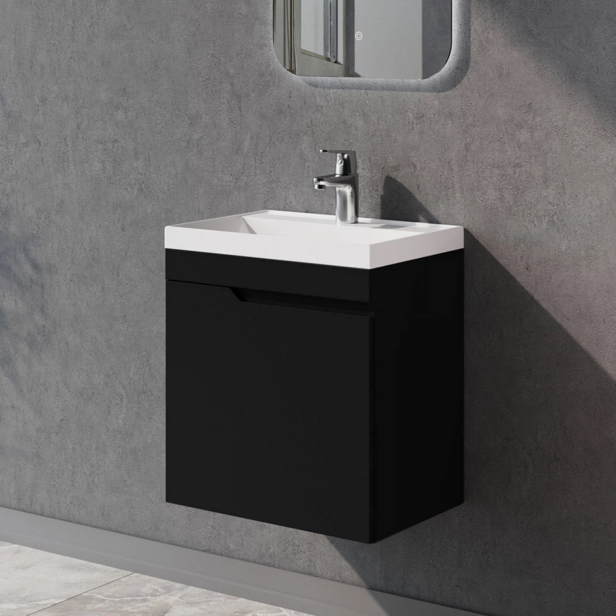 Тумба с раковиной Итана Alexa 4657836466461 50 см (черный софт матовый) подвесная L