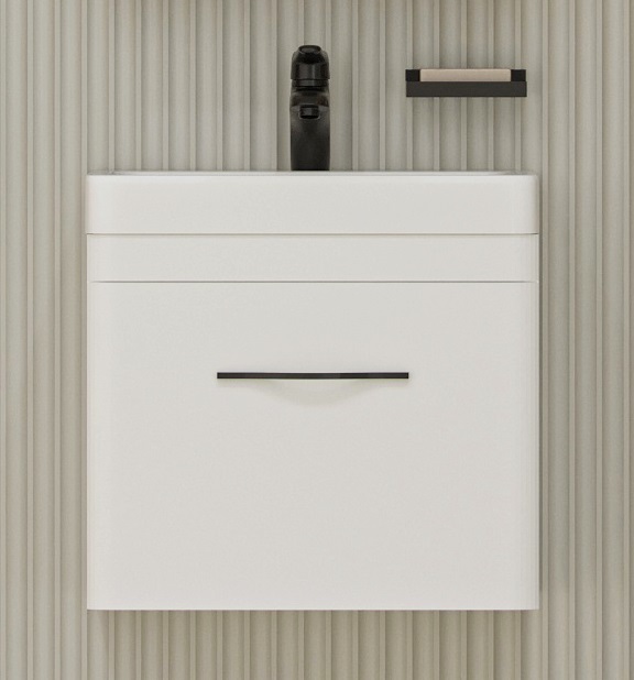 Тумба под раковину Velvex Jill 50 см (белый матовый) 1 ящик, подвесная
