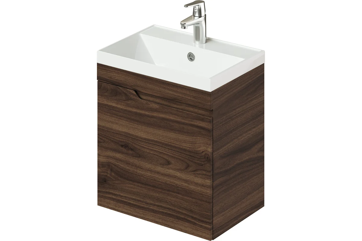 Тумба с раковиной Итана Alexa 4657834372542 50 см (орех пекан шоколад стронг) подвесная L