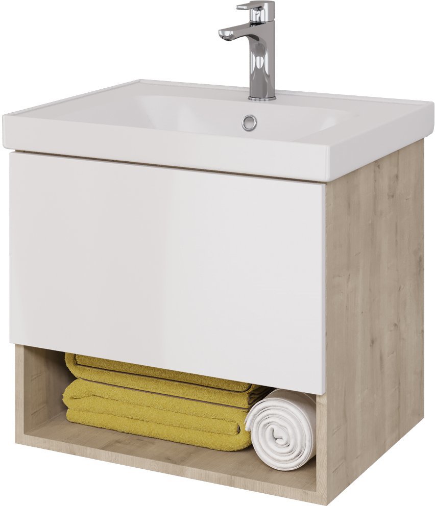 Тумба под раковину Dreja Perfecto 60 см (дуб эврика/белый) подвесная