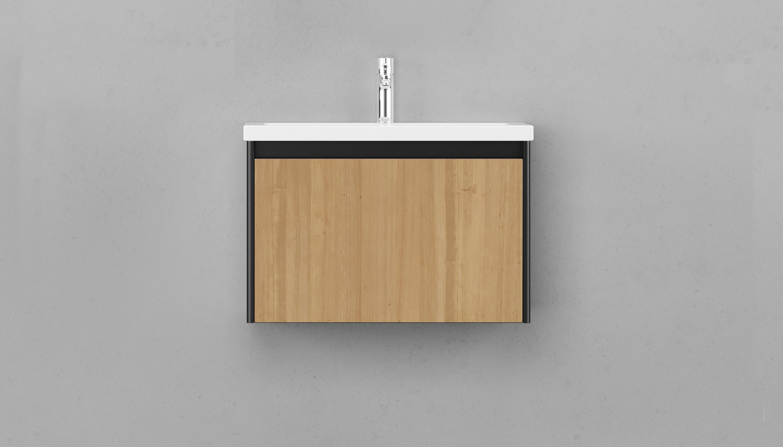 Тумба под раковину Velvex Klaufs 70 см (черный/дерево) 1 ящик, подвесная