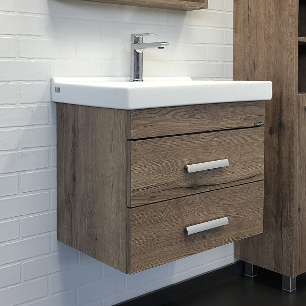 Тумба с раковиной Comforty Никосия 60П 00-00008853 60 см (дуб тёмный) подвесная