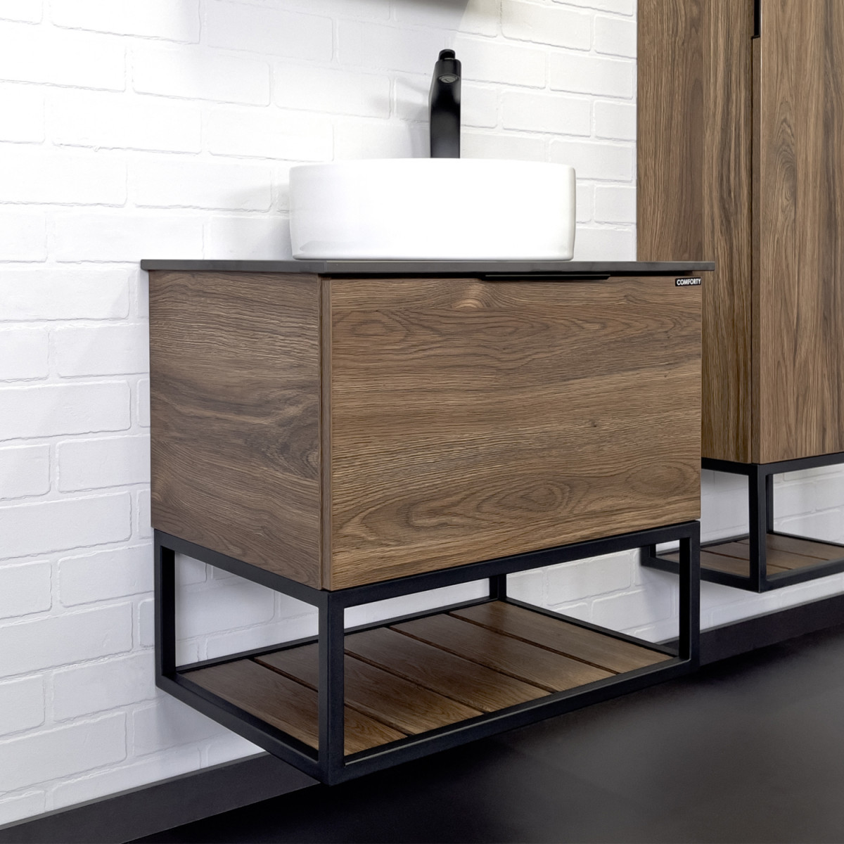 Тумба с раковиной Comforty Порто 00-00011395 60 см (дуб тёмно-коричневый ) подвесная
