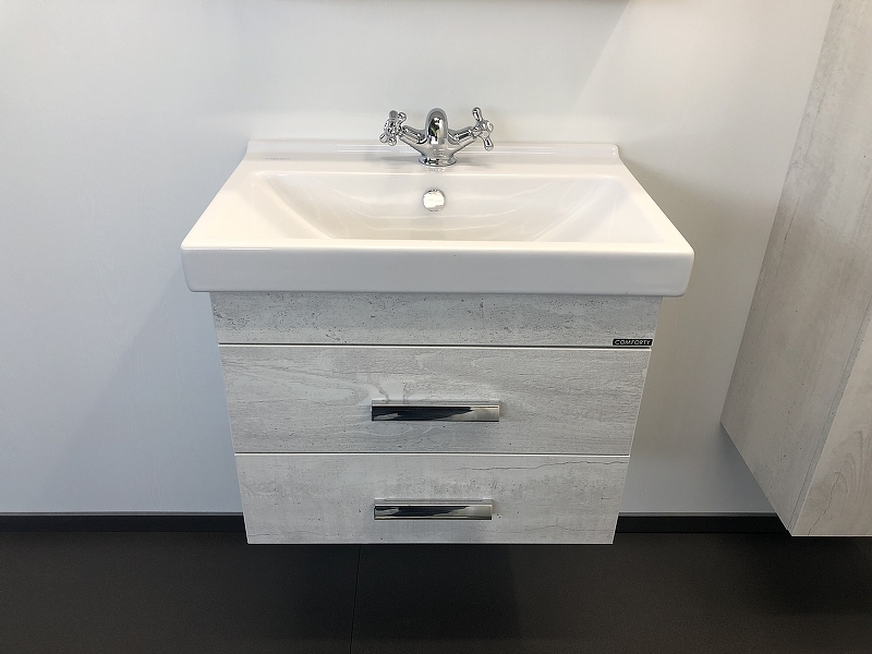 Тумба с раковиной Comforty Никосия-П 00004138879 60 см (дуб белый) подвесная