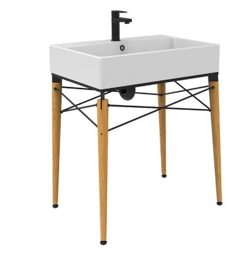 Тумба с раковиной Creavit Legno LG0070.01.KN+NX270 75 см (бук/чёрный)