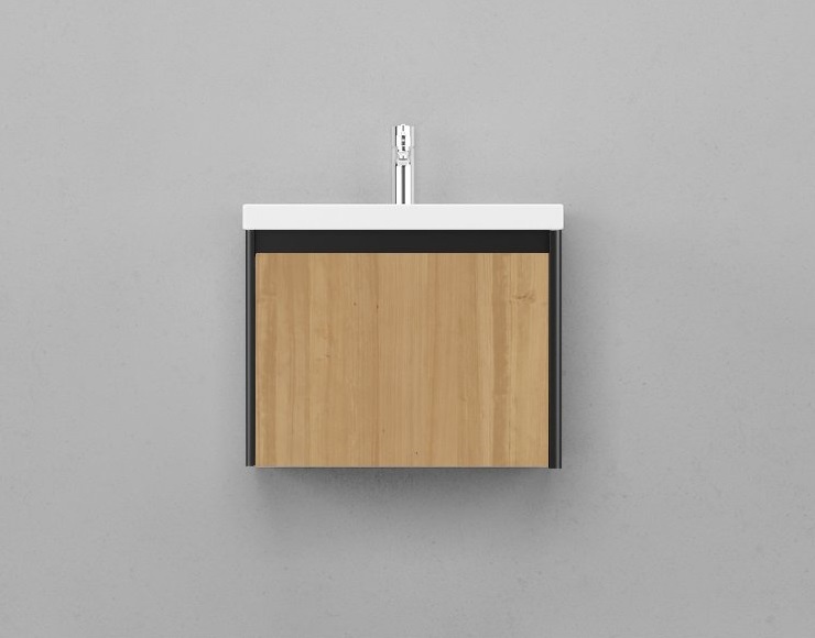 Тумба под раковину Velvex Klaufs 60 см (черный/дерево) 1 ящик, подвесная