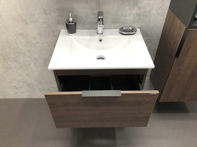 Тумба под раковину Comforty Франкфурт 00004150530 60 см (дуб шоколадно-коричневый) подвесная