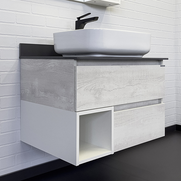 Тумба с раковиной Comforty Прага 00-00014832 75 см (дуб белый/графит) подвесной