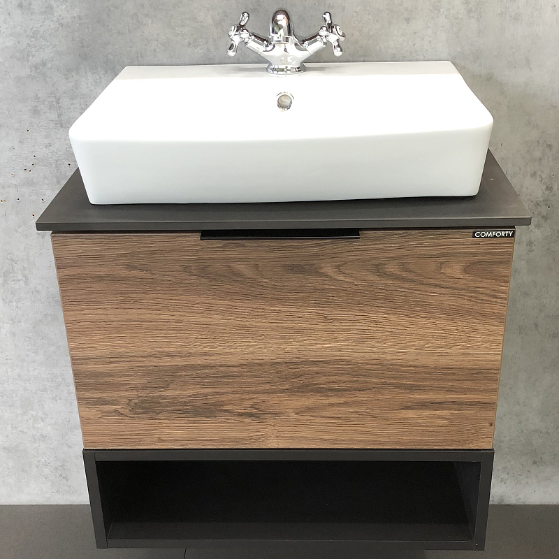 Тумба с раковиной Comforty Штутгарт 00004151039 60 см (дуб коричневый) подвесная