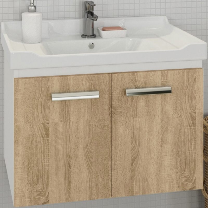 Тумба с раковиной Comforty Рига 00004142213 60 см (дуб сонома) подвесная