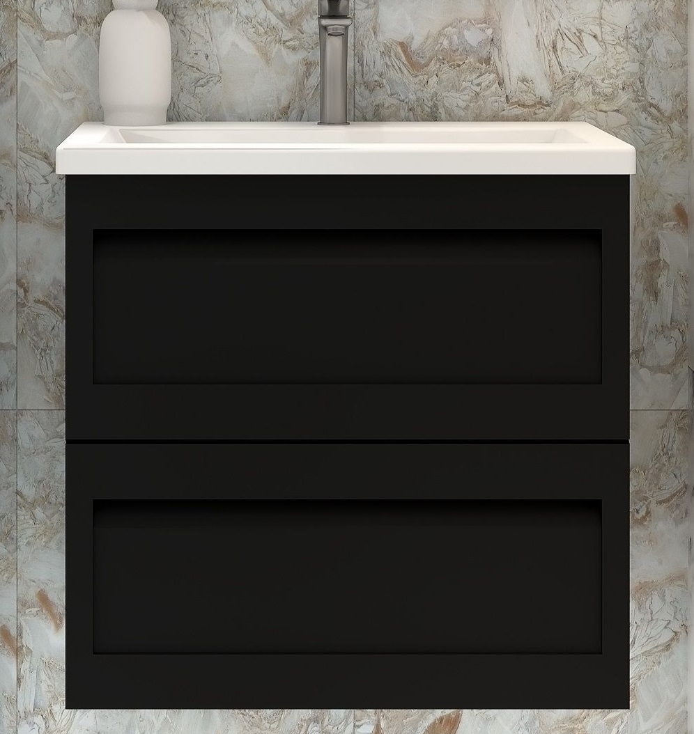 Тумба под раковину Art&Max Platino AM-Platino-600-2C-SO-NM-Cer 60 см (чёрный матовый) подвесная