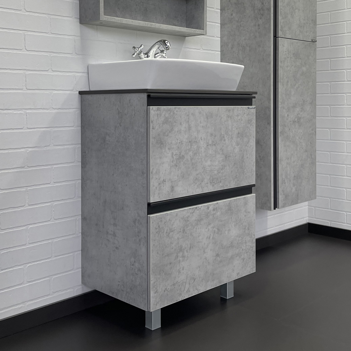 Тумба с раковиной Comforty Эдинбург-60-Н 00-00004763 60 см (бетон светлый) напольная