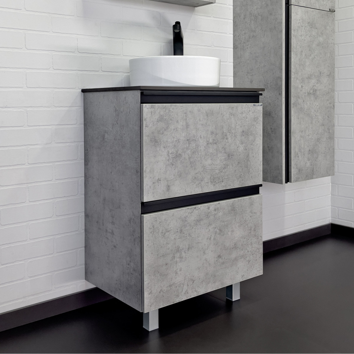 Тумба с раковиной Comforty Эдинбург-60-Н 00-00004767 60 см (бетон светлый) напольная