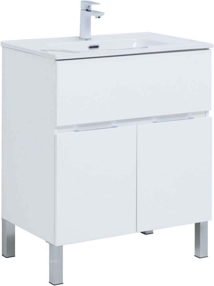 Тумба под раковину Aquanet Алвита New 303901 70 см (белый матовый) 1 ящик 2 дверцы, напольная