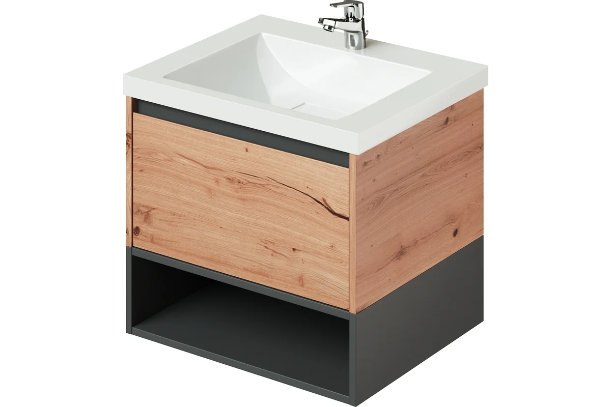 Тумба с раковиной Итана Amelia 2.0 4657792957584 60 см (дуб эвок прибрежный) подвесная