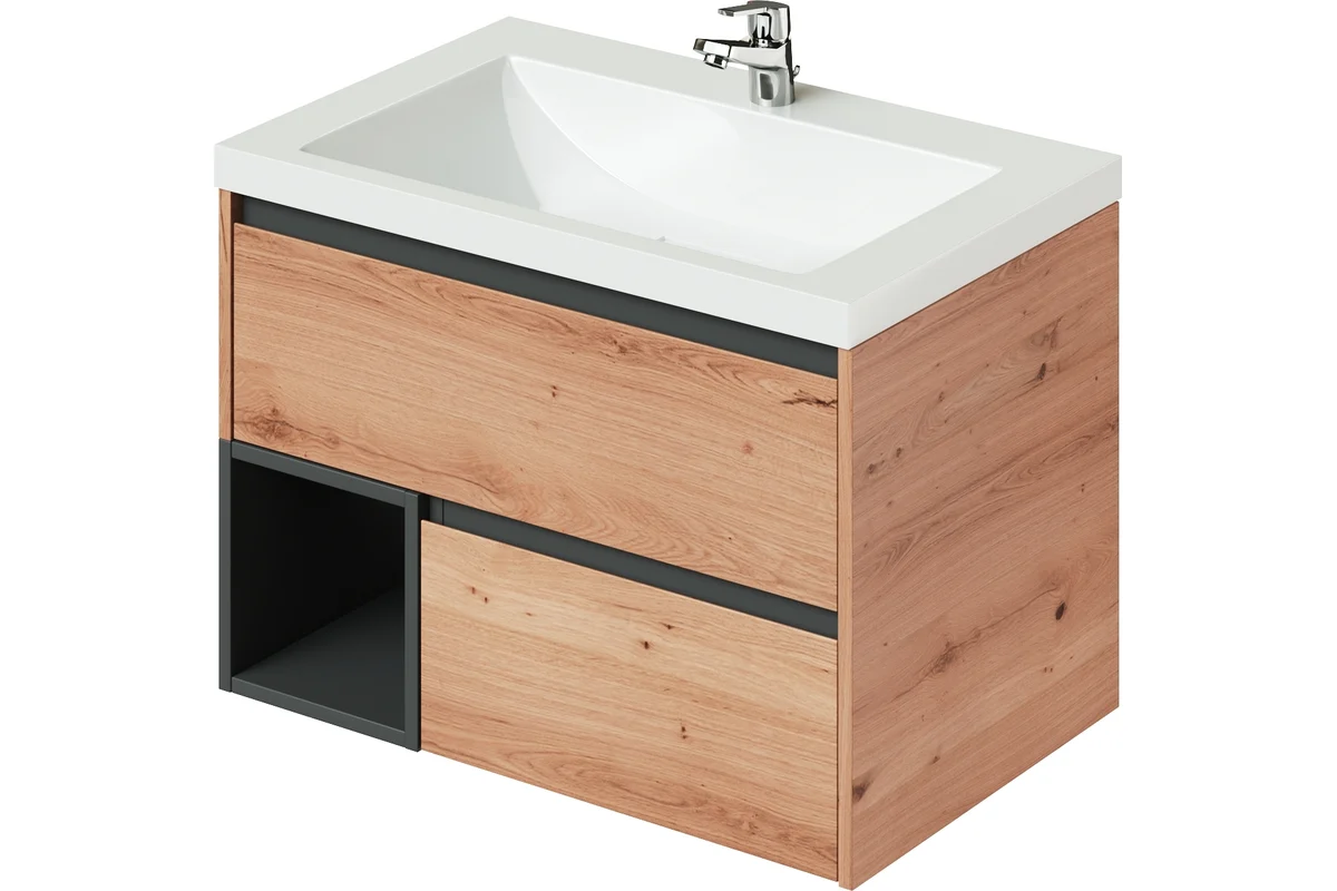 Тумба с раковиной Итана Amelia 2.0 4657792957591 75 см (дуб эвок прибрежный) подвесная