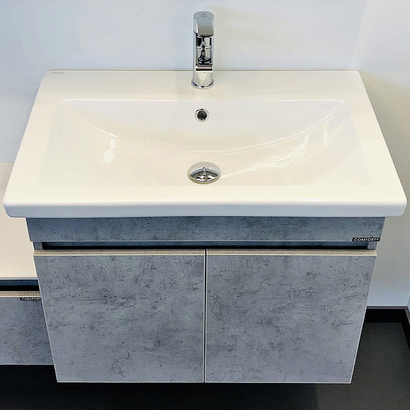 Тумба с раковиной Comforty Осло-70ПД 00-00006118 70 см (бетон светлый) подвесная