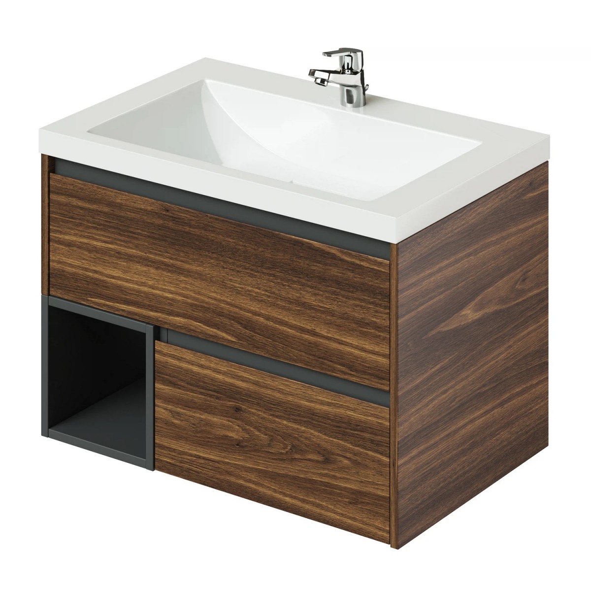 Тумба с раковиной Итана Amelia 2.0 4657792959526 75 см (дуб бурбон) подвесная