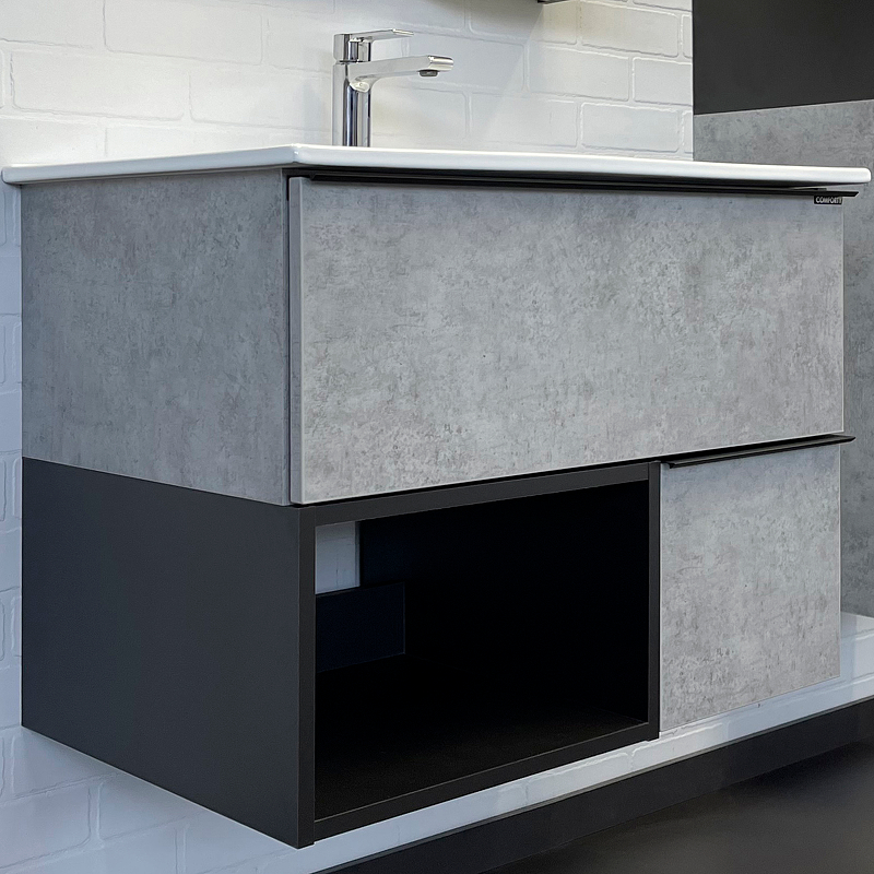 Тумба с раковиной Comforty Франкфурт 00-00011080 75 см (бетон светлый) подвесная