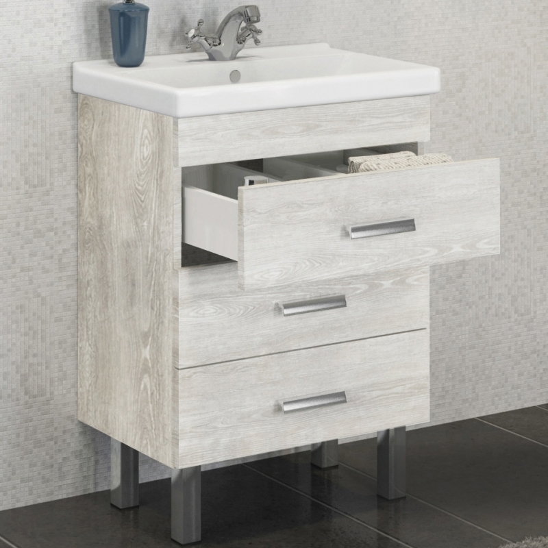 Тумба с раковиной Comforty Никосия-Н 00004142203 60 см (дуб белый) напольная