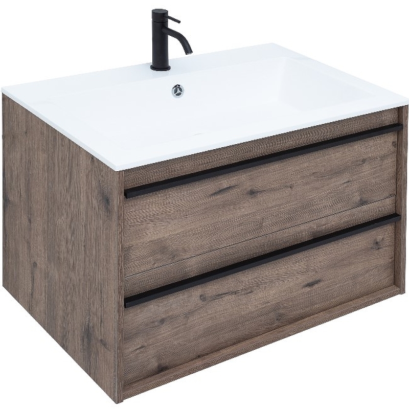 Тумба под раковину Aquanet Lino 80 см (дуб веллингтон) подвесная