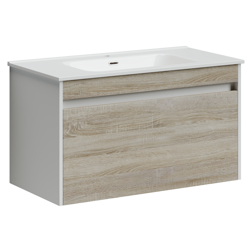 Тумба под раковину Sancos Smart SM90E 90 см (дуб бардолино/белый матовый) подвесная