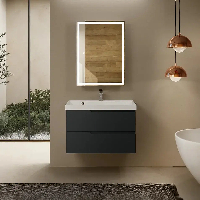 Тумба с раковиной AQUAme S3 AQM900380GM 80 см (антрацит) подвесная