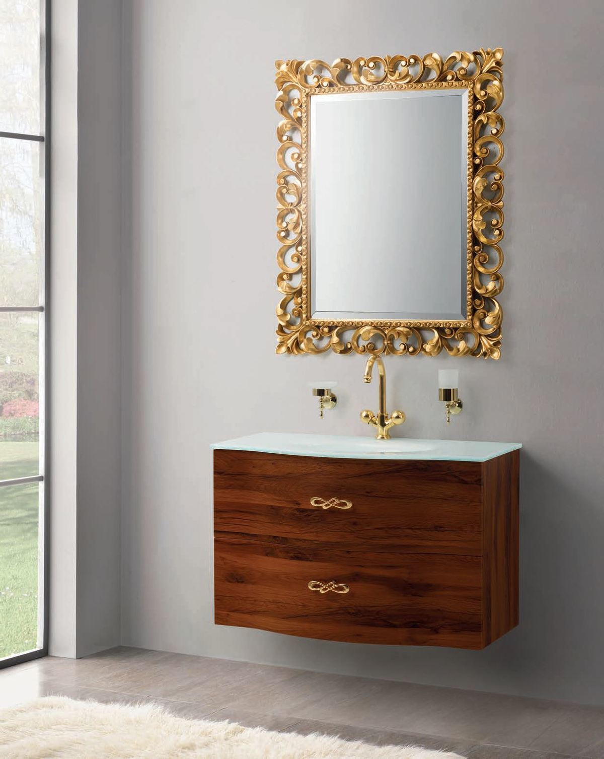 Тумба под стеклянную раковину подвесная с двумя выкатными ящиками CEZARES PETALO-900-2C-SO-RC-P 860x470x600