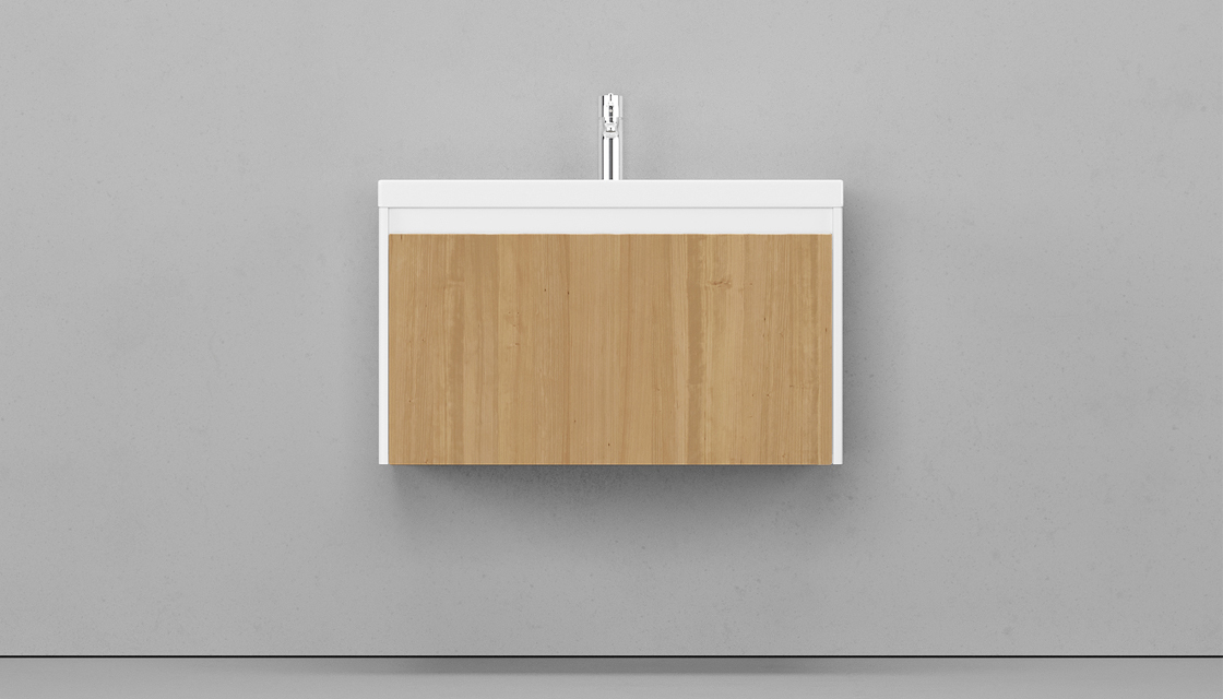 Тумба под раковину Velvex Klaufs 80 см (белый/дерево) 1 ящик, подвесная
