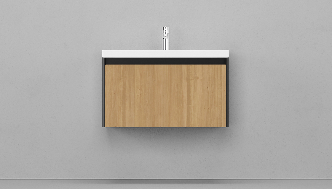 Тумба под раковину Velvex Klaufs 80 см (черный/дерево) 1 ящик, подвесная