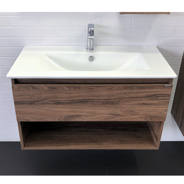 Тумба с раковиной Comforty Бордо 00-00006671 90 см (дуб тёмный) подвесная