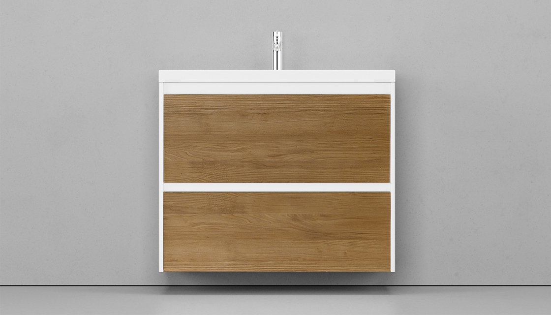 Тумба под раковину Velvex Klaufs 90 см (белый/дерево) 2 ящика, подвесная