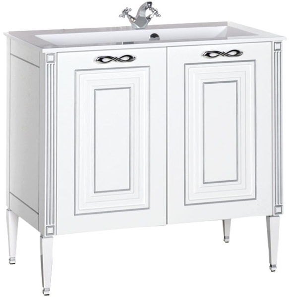 Тумба под раковину Aquanet Паола 90 см (белый/патина серебро) напольная