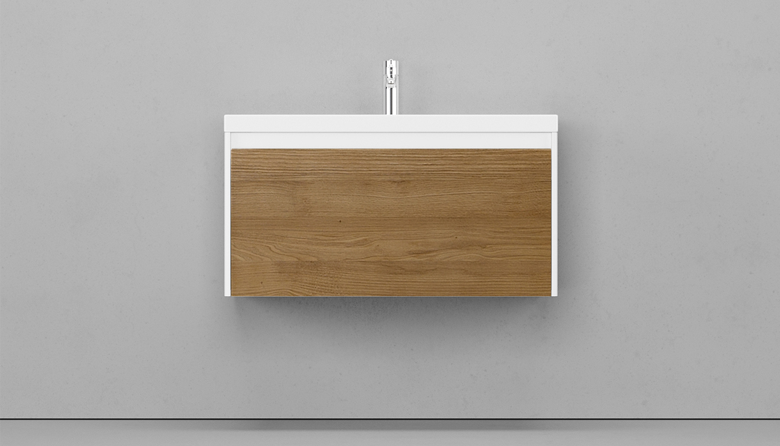 Тумба под раковину Velvex Klaufs 90 см NEW (белый/дерево) 1 ящик, подвесная
