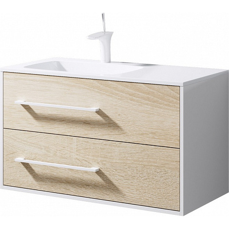 Тумба под раковину Aqwella Miami Mai.01.09/L 90 см (белый/дуб сонома) подвесная