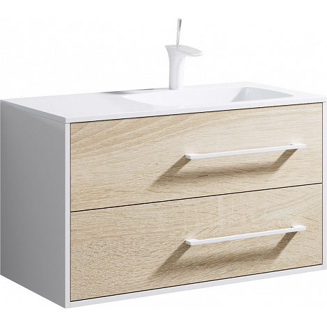 Тумба под раковину Aqwella Miami Mai.01.09/R 90 см (белый/дуб сонома) подвесная
