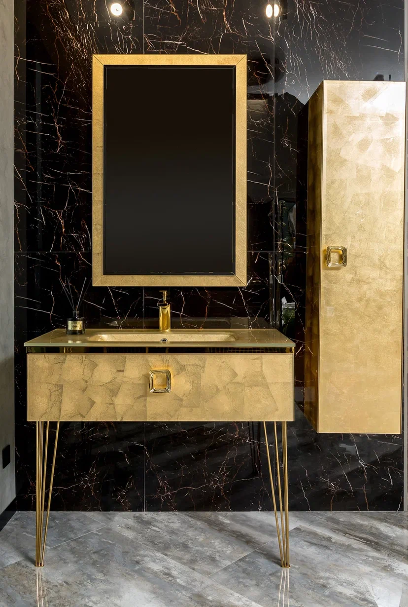 Тумба под раковину ArmadiArt Lucido 770-080-Foil 80 см (поталь)