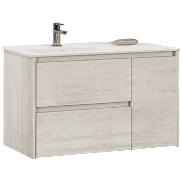 Тумба с раковиной Comforty Бремен 00004142375 90 см (дуб белый) подвесная