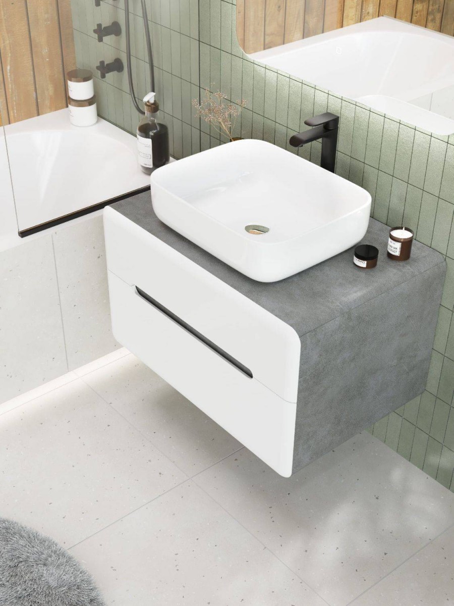 Тумба под раковину Art&Max Genova AM-Genova-800-2C-SO-LN 80 см (бетон лофт натуральный/белый) подвесная