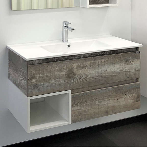 Тумба с раковиной Comforty Прага 00-00013940 90 см (дуб бежевый) подвесной